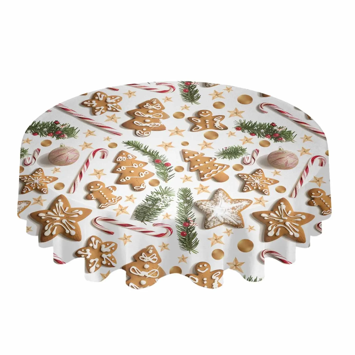 Christmas Gingerbread Man Berry Pine Needles Waterproof Tablecloth Wedding Holiday Table Cloth Kitchen Dining Table Cover