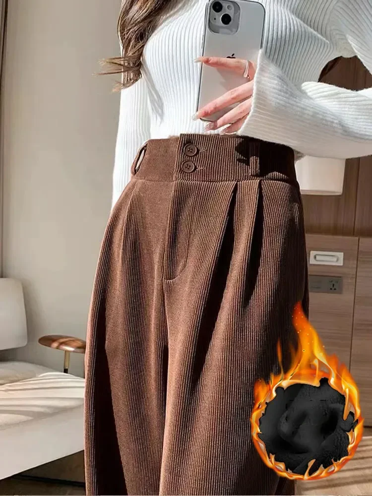 

High Waist Plus Velvet Wide Leg Pants Casual Winter Warm Straight Pantalones Korean Fashion Thicken Oversize 4xl Sweatpants E76