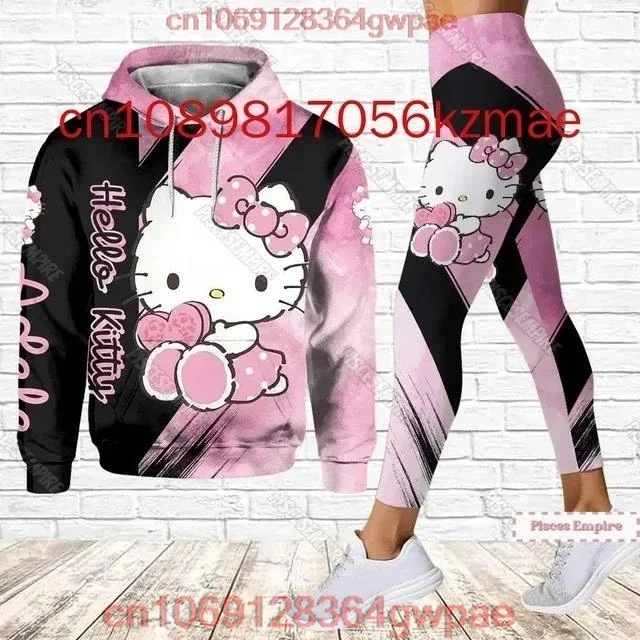 Disney Personalized Hello Kitty 3D Women's Hoodie and Leggings Suit Disney Yoga Pants Sweatpants Fashion Sports Suit Set