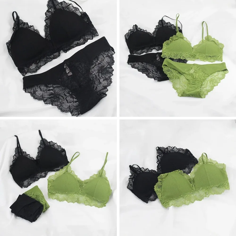 

Sexy Lace Bra & Panty Set, Triangle Cup, No Steel Ring, Comfortable Breathable Lingerie 2-Piece