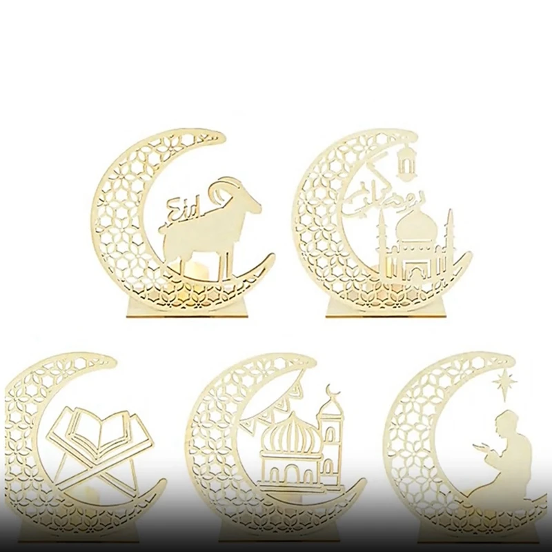 Деревянные поделки Орнамент Лампа Фестиваль Ближнего Востока Ид Декоративная лампа Луна Светодиодные декоративные лампы, C Простота в использовании