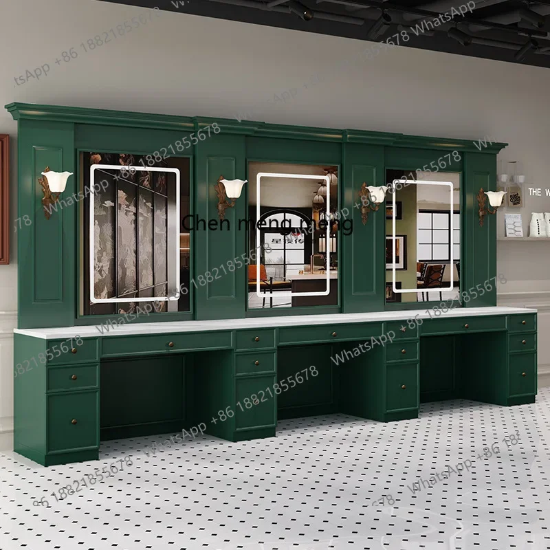 ZZG185Barber shop retro oil head mirror table, hair salon cutting high-end men's oil head hall special mirror table