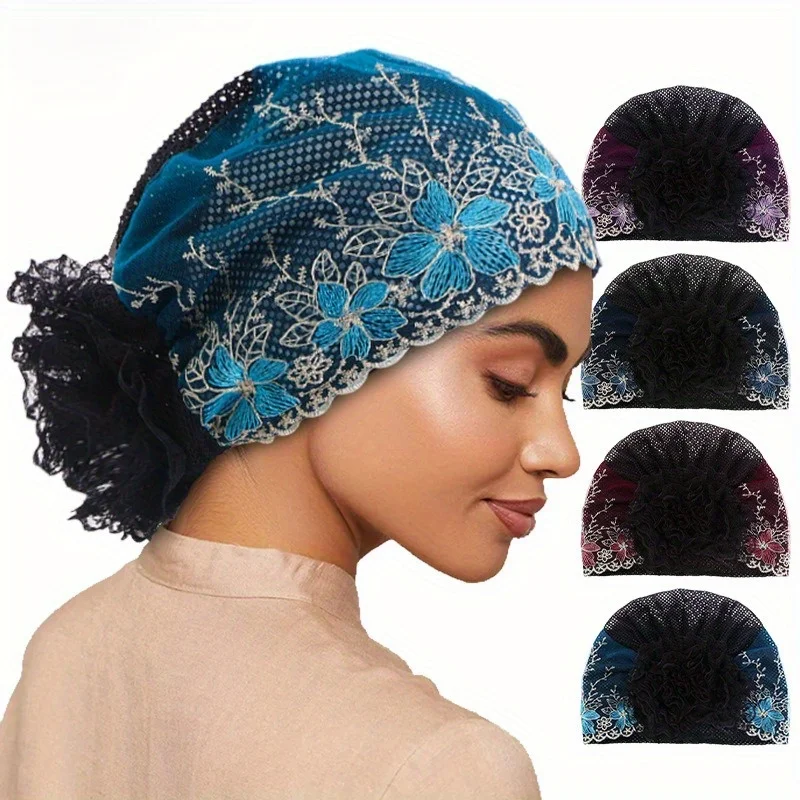 

Fashionable and Minimalist Hollowed Out Disc Flower for Women Shiny Silk Headscarf Hat Home Hat Hair Care Hat