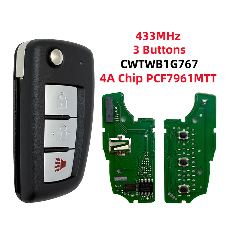 

CWTWB1G767 433 МГц 4A PCF7961MTT чип откидной дистанционный ключ для Nissan Qashqai J11 Pulsar C13 Juke F15 X-Trail T32 Micra Rogue 3 кнопки