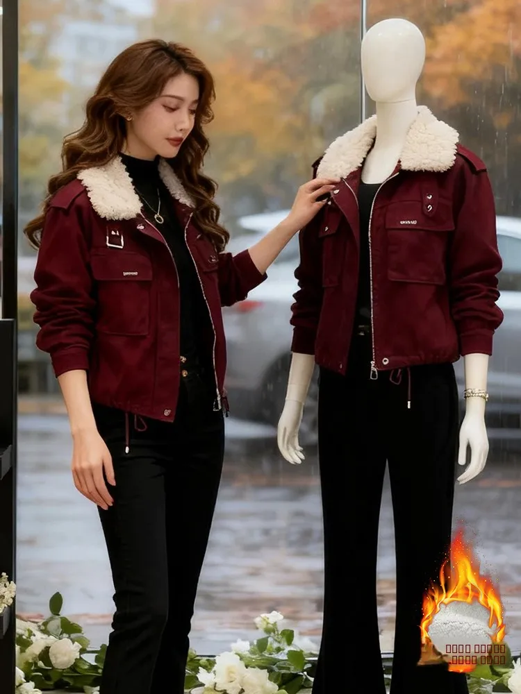 

Утепленная флисовая куртка на молнии однотонного цвета для женщин: повседневная, свободного кроя, теплая, с пушистым воротником, для ежедневной носки