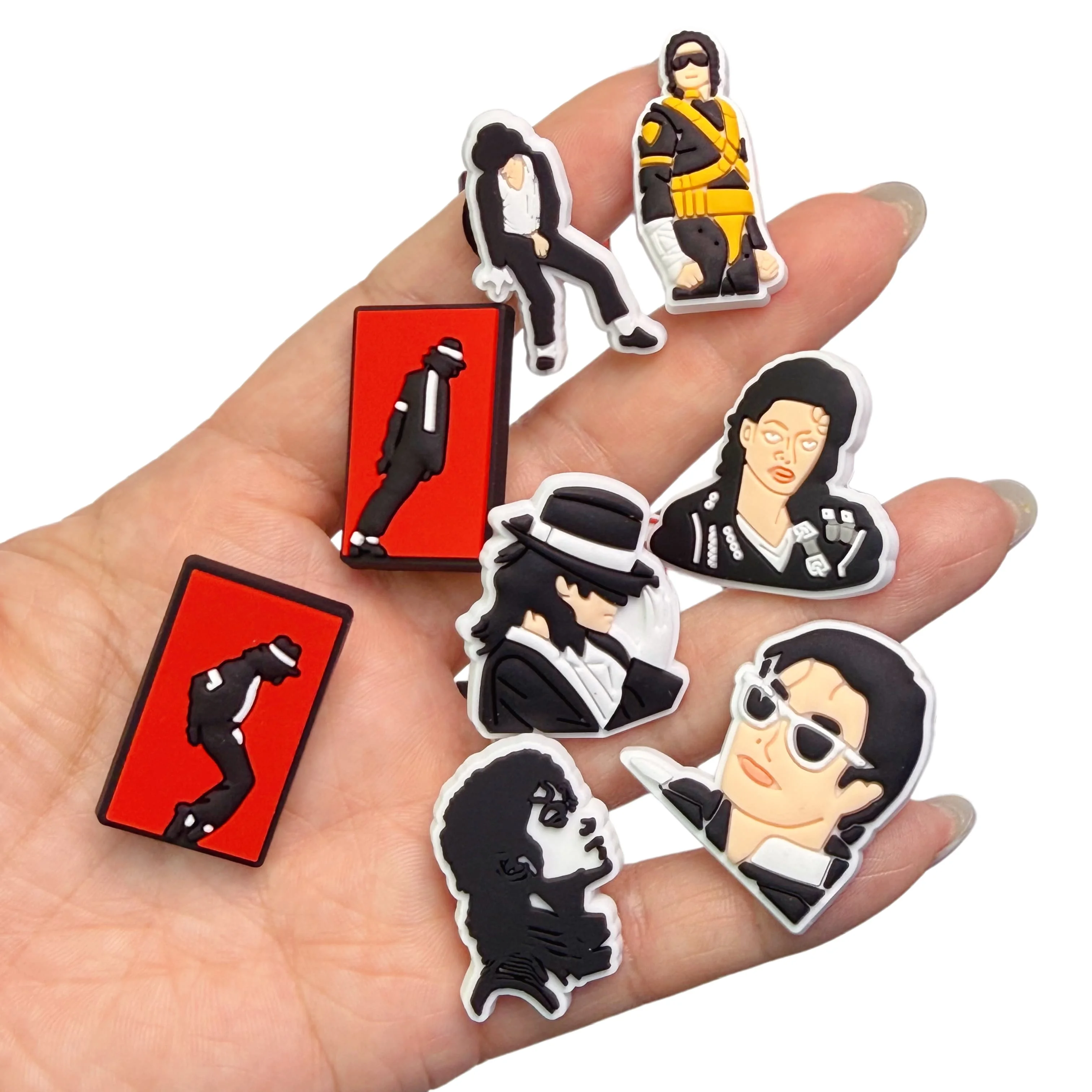 1/20Pcs Moonwalk Dance PVC Shoe Charms Popular Singer Peace Sandals Buckle Decorations For Fan Birthday Gifts