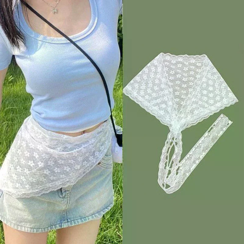 

Versatile Triangle Lace Trim Half Skirt For Women Girls Summer Sweet Butt Curtain Stacked Short Skirts Fashion Headscarf