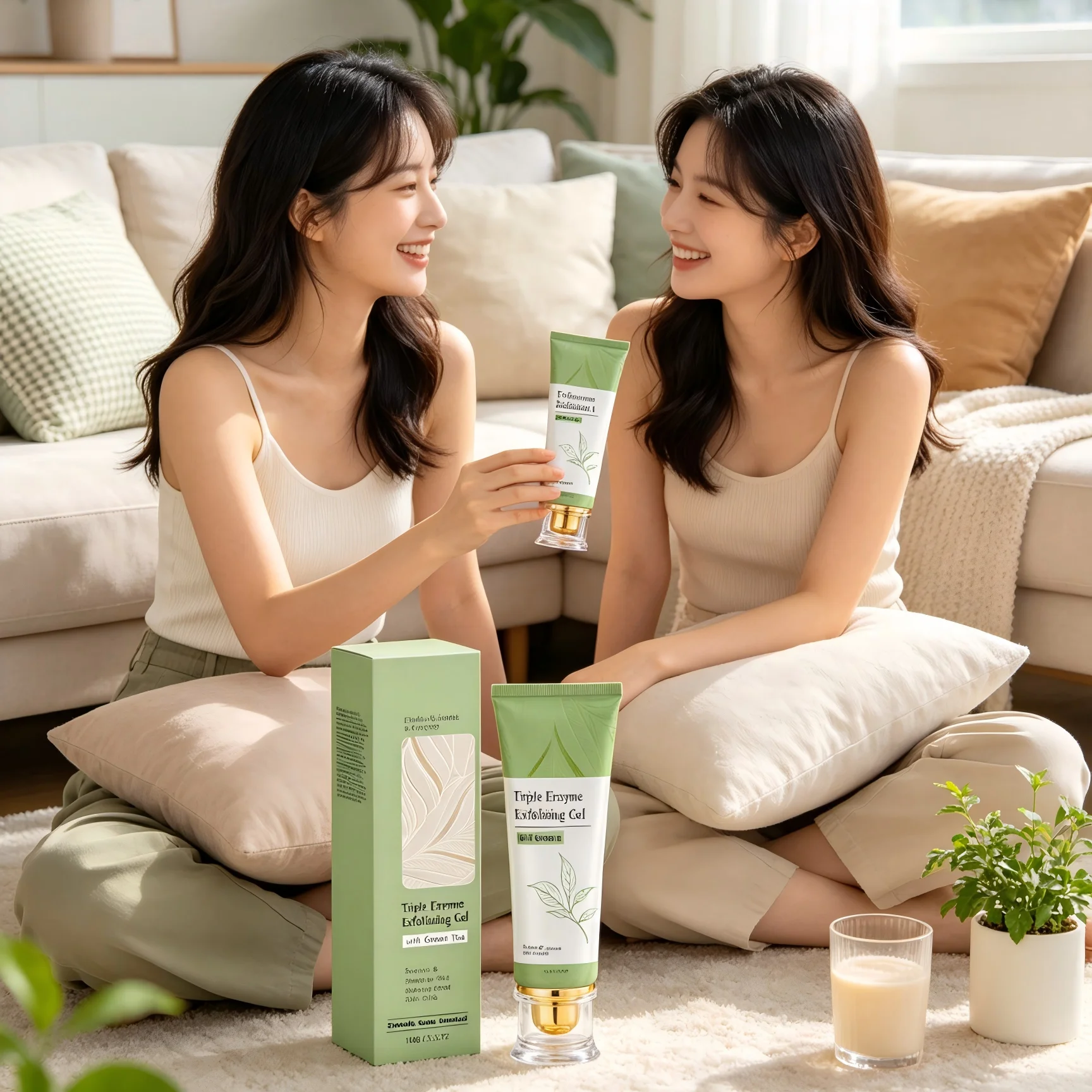 Triple Enzyme Exfoliating Gel Green Tea Remove Dead Skin Brightening Clean Pores Renew Facial Glow Peeling Face Exfoliator 100g