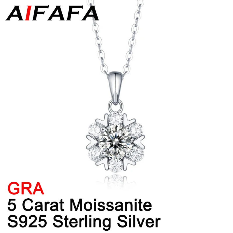 

AIFAFA Genuine 5 Carat Moissanite Snowflake Pendant Necklace For Women 18K Plated 925 Pure Silver Diamond Neck Chain Jewelry GRA