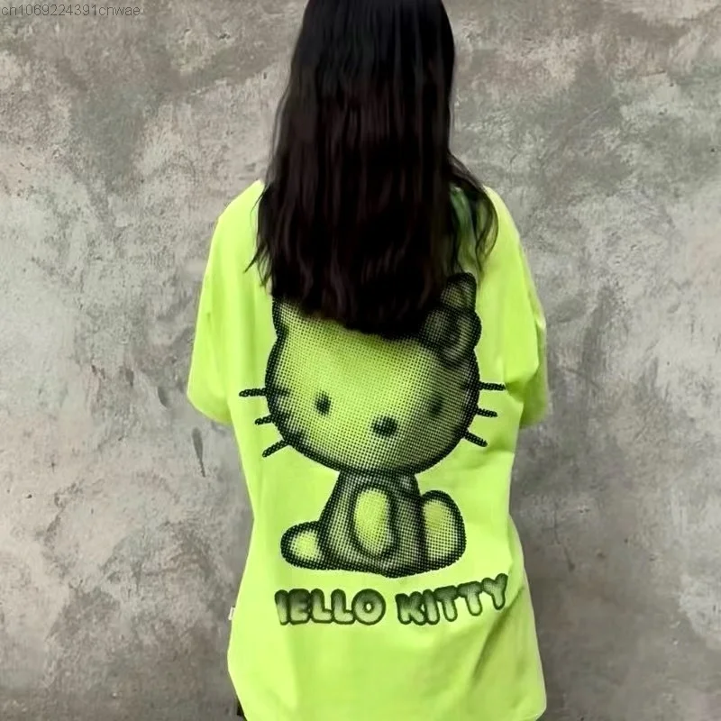 Sanrio Cotton Streetwear Hello Kitty Kawaii T-shirt Female Y 2k Cute Blue Short Sleeve Top Ins Style Harajuku Japanese Tees 90s