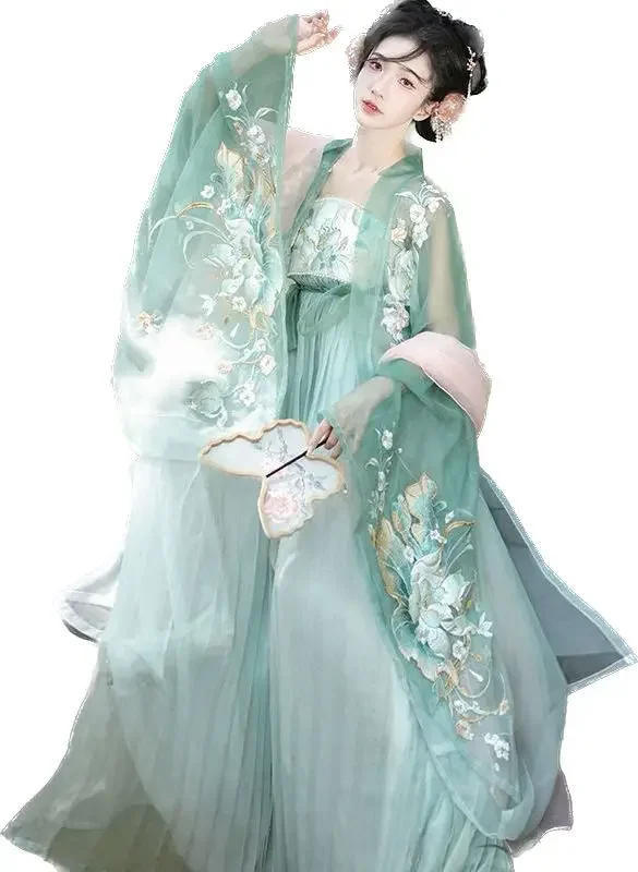 Hanfu Dress Women Chinese Traditional Halloween Fairy Cosplay Costume Vintage Embroidery Green Hanfu Birthday Dress Plus Size XL