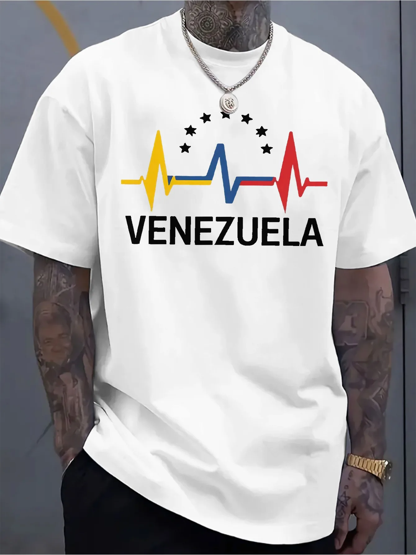 Men'S Venezuela Flag Heartbeat Graphic T-Shirt Breathable All-Season Patriotic Venezuelan Heritage Design for Everyday