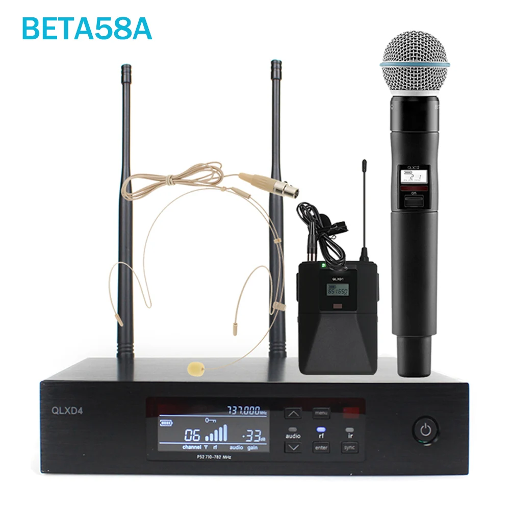 QLXD4 Professional Digital Wireless Microphone System  BETA58A/BETA87A Mic For Performance Stage Hand Microphone