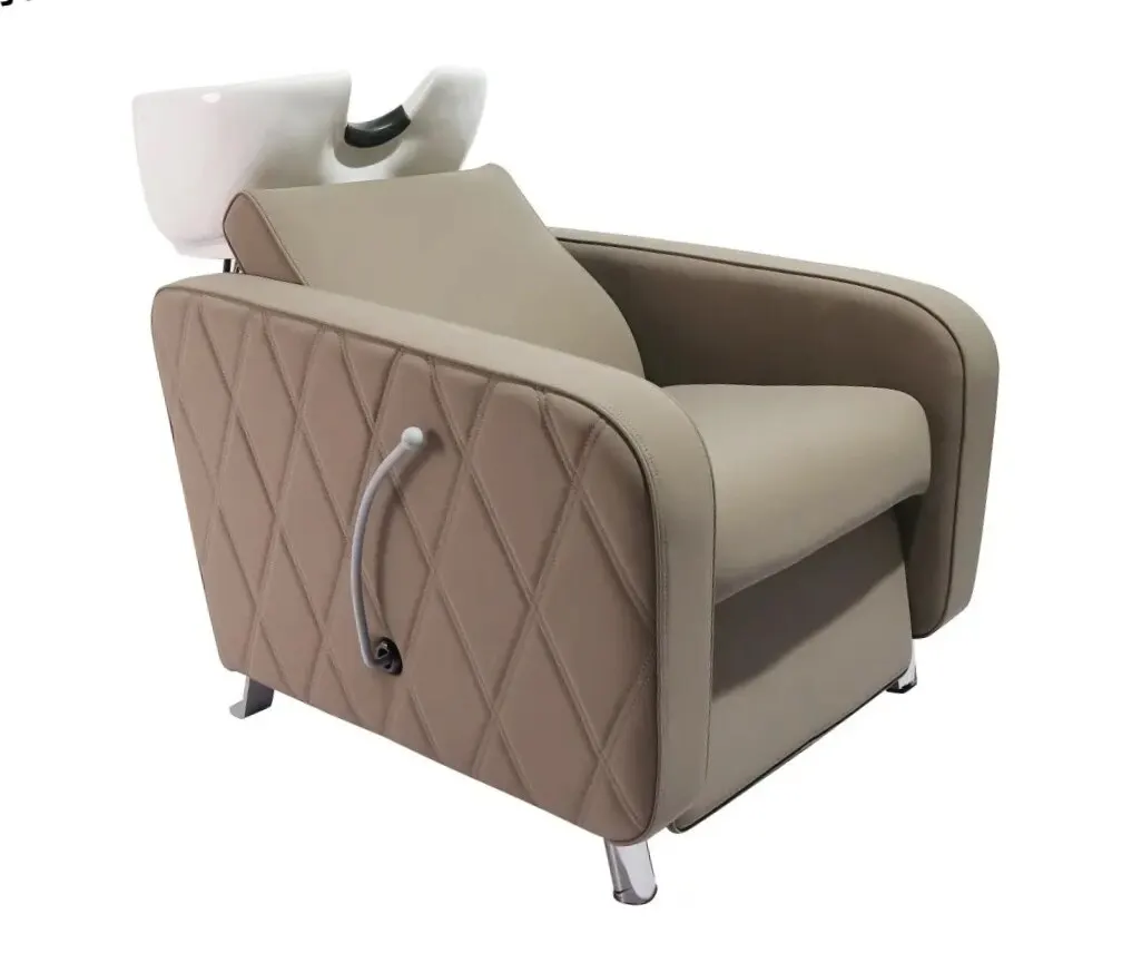 Leather Shampoo Chair Bed Water-Flush Massage Features Minimalist Japanese-Style Design For Hair Salons Semi-Reclining Salon