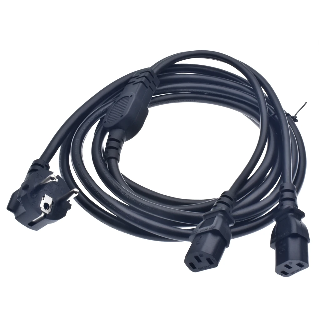 European Y type Splitter Schuko Power Cord plug to 2xIEC 320 C13 female mains cable Europe Euro EU German approval*