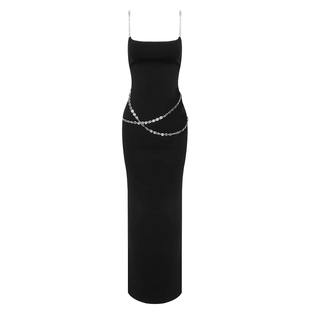 

J High-end chain suspender skirt Amazon women's long skirt party dress fashion evening dress sexy