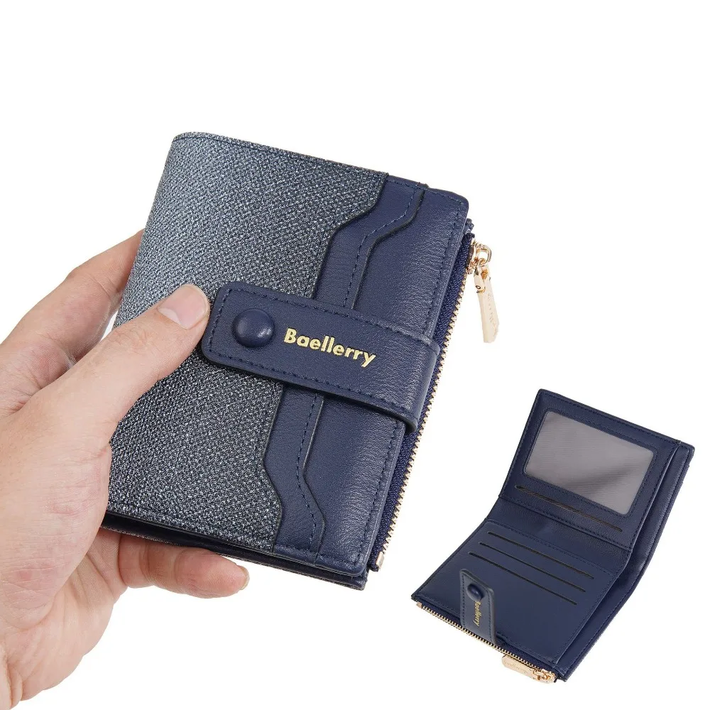 

Fashion PU Women's Purse Fold Over Large Capacity Short Wallet with Zipper Design Solid Color Coin Pocket