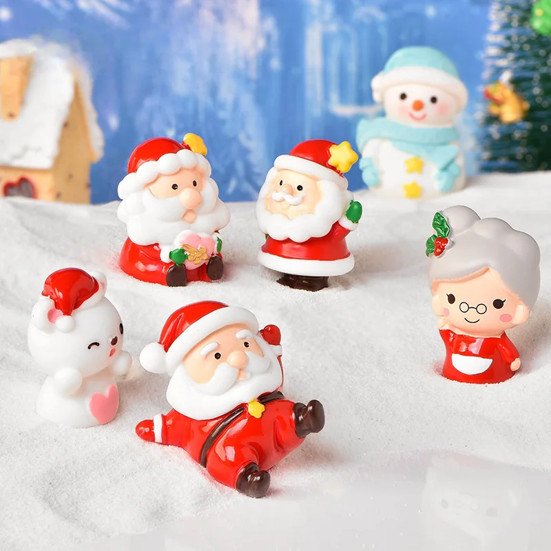 2024 Happy Christmas Santa Claus Snowman Lovely Couple Fairy Garden Miniatures Snowy Micro Landscape Crystal Ball Accessories