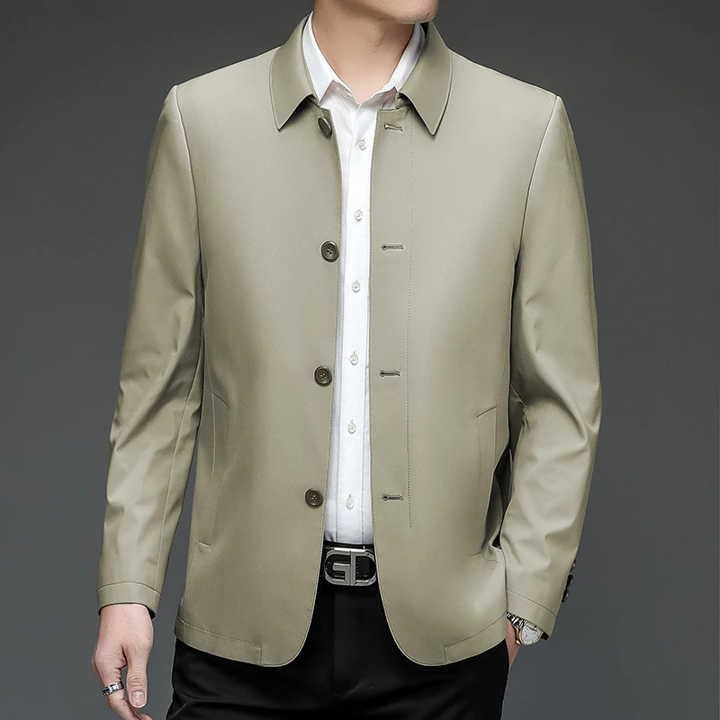 

2022 Spring Autumn Khaki Mens Jackets High Quality Single Breasted Solid Color Business Casual Male Coats Simple Man Jacket 4XL