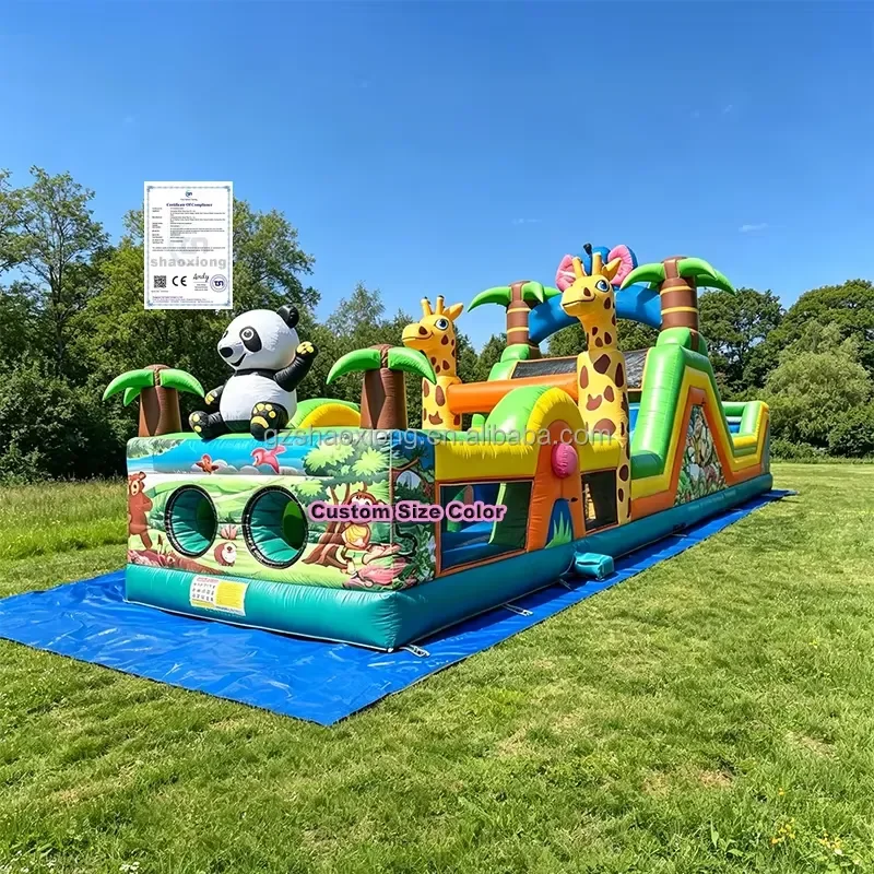 Commercial Inflatable Adventure Course Playground Slides Combo Kids Inflatable Safari Challenge Obstacle Course Theme Park