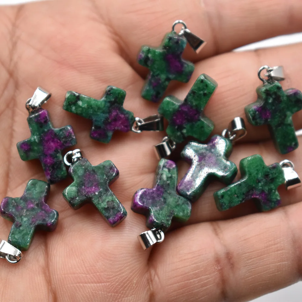 Großhandel 50 Stück/Lot Mode 12x16mm Natürlicher Tigerauge-Stein Rosenquarz Kreuzanhänger Charms Ohrringe Halsketten Schmuckherstellung – Detail 4