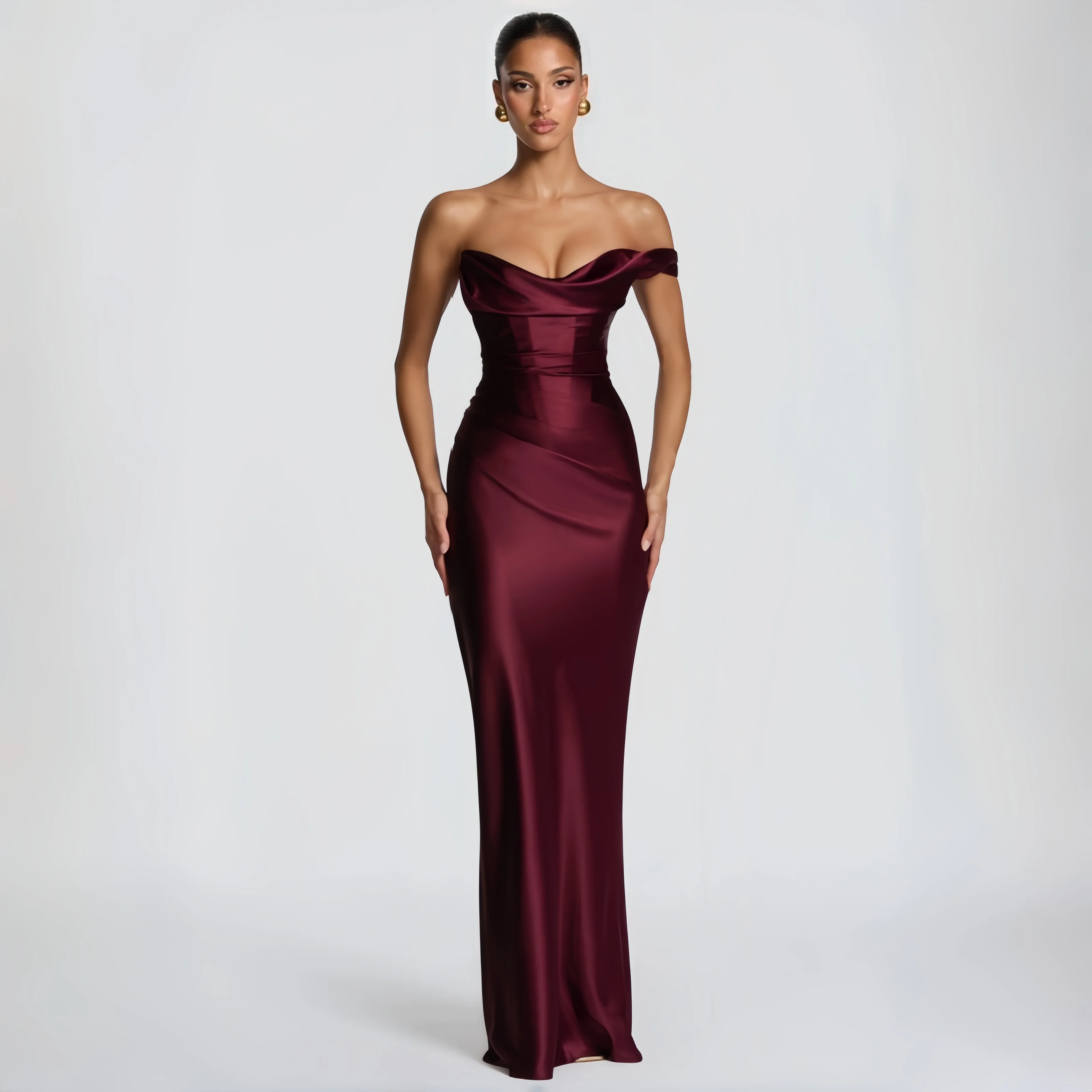 

Luxury Summer Burgundy One Shoulder Prom Dress Draped Satin Back Lace Up Slim Mermaid Maxi Gown Elegant Graduation Party Dress