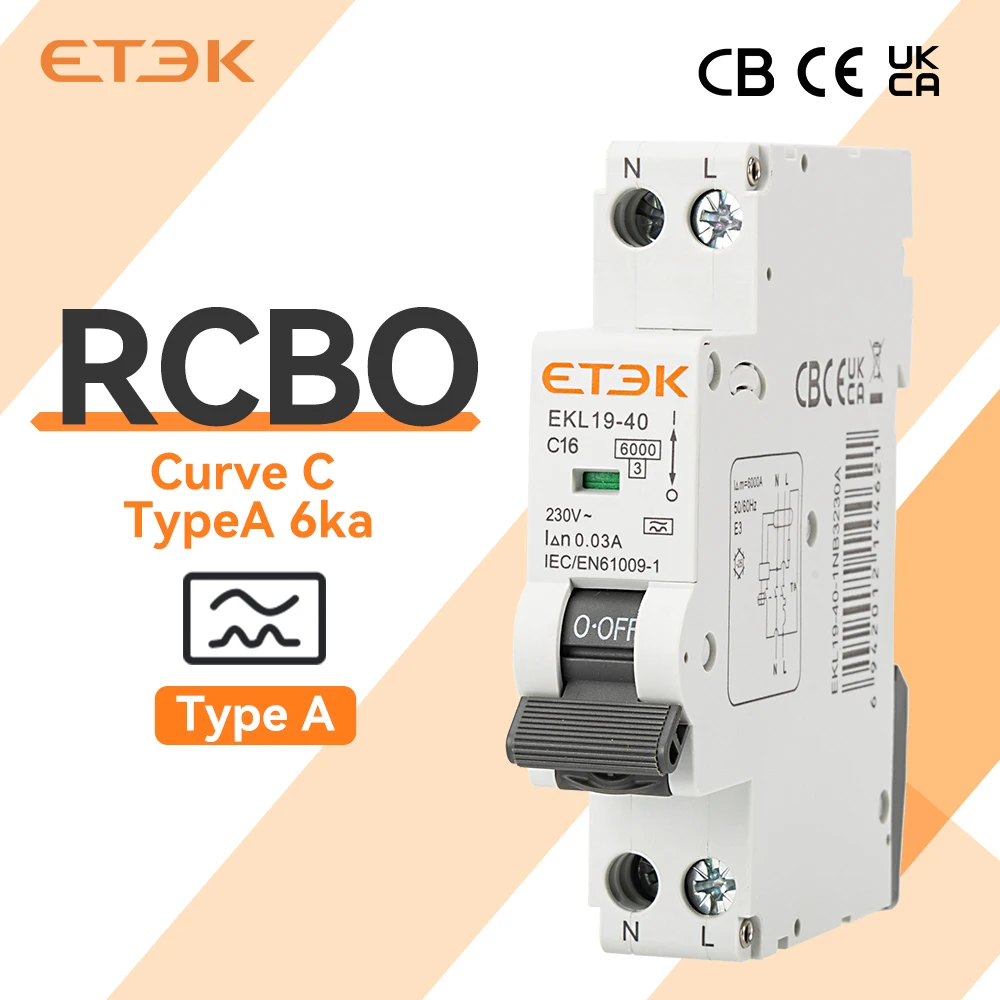 ETEC RCBO Type A Residual Automatic Circuit Breaker 6KA 1P+N DPN With Over Current Leakage Protection 30mA EKL19-40