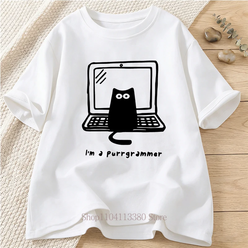 Computer Cats Graphic Print T-shirt for Women Men Summer Funny Casual Fashion Harajuku Loose Tops Crew Neck Short Sleeve T-shirt