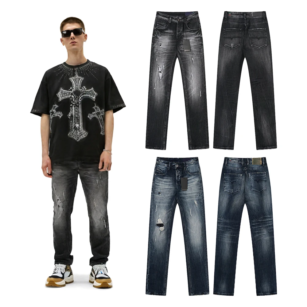 

Джинсы Y2K Slim Fit с эффектом потертости и рваными элементами в стиле хип-хоп, из плотного хлопка, повседневные, ретро, уличная одежда, скинни