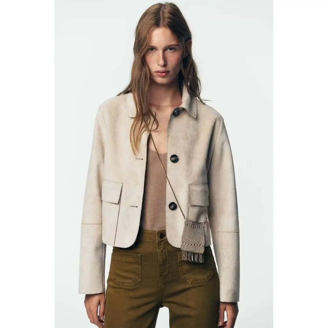 

Faionable ort Faux Leather Effect Jaet Women's Autumn Winter New Arrival ZR Sle Warm Stand Fit Pure Color Polyester