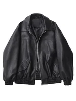 Ailegogo Streetwear Women Retro Loose Short Pu Faux Leather Jacket Spring Autumn Female