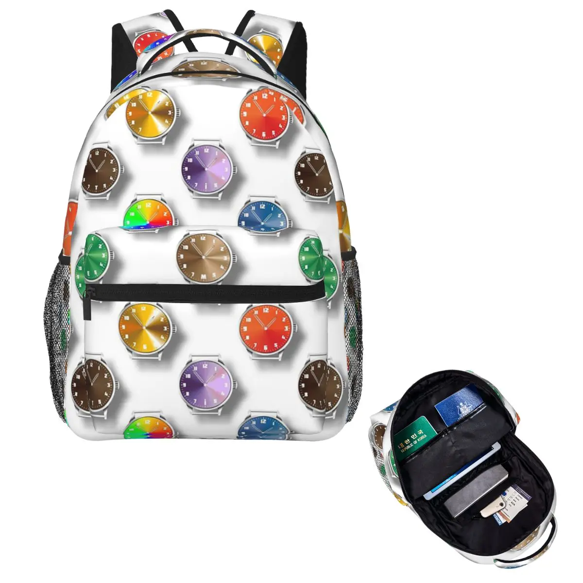 

Watch With Colorful Dial And Shadows Student Backpack School Bag Hiking Travel Daypack Men Women Fashion Bookbag Shoulder Bags