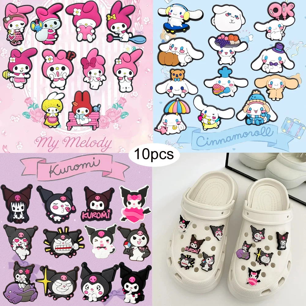 Kawaii Sanrio Kuromi Shoe Charms Buckle detachable Accessories Funny Hello Kitty Cinnamoroll Melody Kid DIY Sandals Charm Gift