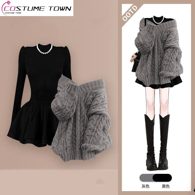 

Ladies' Temperament Set for Autumn and Winter New Korean Style Western-style Knitted Sweater Slimming Half Skirt Two-piece Set