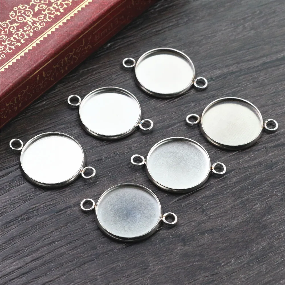 (Never Fade) 14mm 16mm 18mm 20pcs Stainless Steel 3 Style Cameo Settings Cabochon Base Charms Pendant High Quality