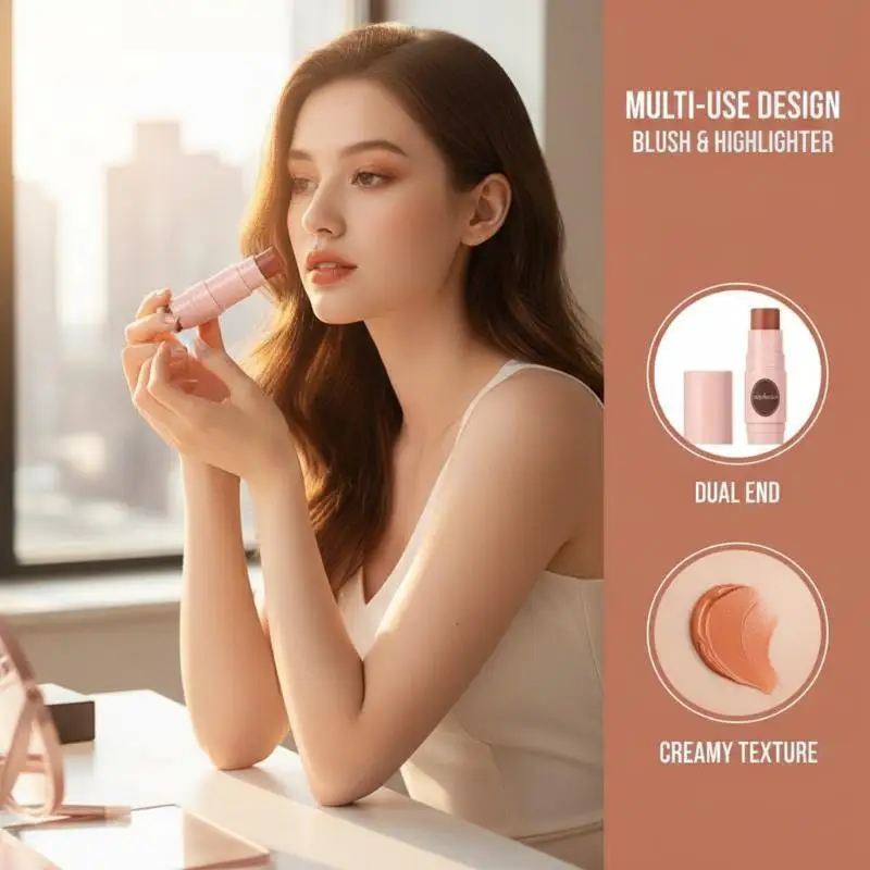 Orange Dual Ended Makeup Stick Highlighter Contour Blush Long Lasting Long Lasting Hydrating Everyday Makeup for Polished Look