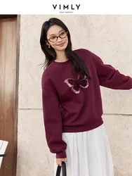 VIMLY Women Simple Sweatshirt With 3D Butterfly Embroidery 2026 Spring O-Neck Office Lady Pullover Loose New Year's Sweatshirt
