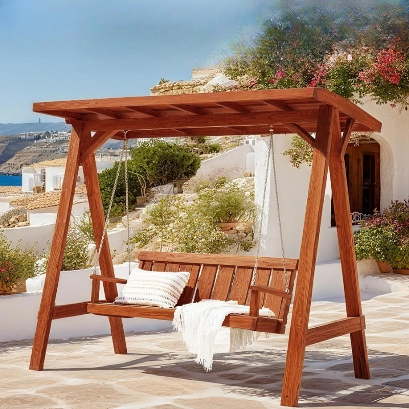 

Antiseptic wood swing outdoor courtyard outdoor hanging chair rural villa yard double rocking chair small courtyard garden swing