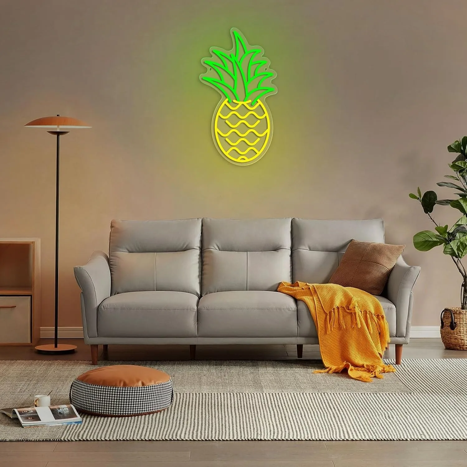 Pineapple Neon Sign for Bedroom Wall Decor USB Powered LED Signs Dimmable Hanging Art Gift for Kid Room Aesthetic Home Bar Store