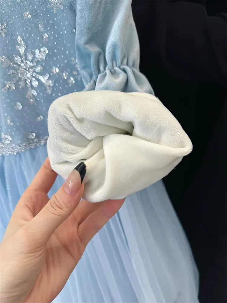 Mädchen Herbst Winter Mesh-Schleifen-Prinzessinnenkleid Kinder Schüler Paillettenkleid, Baby Warmes Puffkleid Kinder Lässiges Urlaubs-Party-Outfit – Detail 9