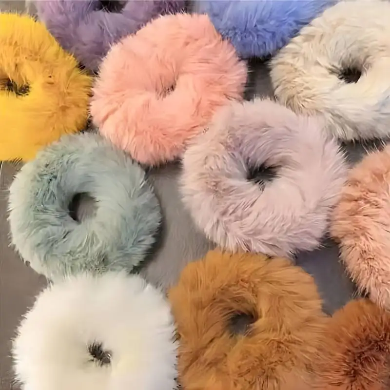 10pcs Colorful Simple Plush Imitation Mink Hair Ring CuteRope Accessories Random Color