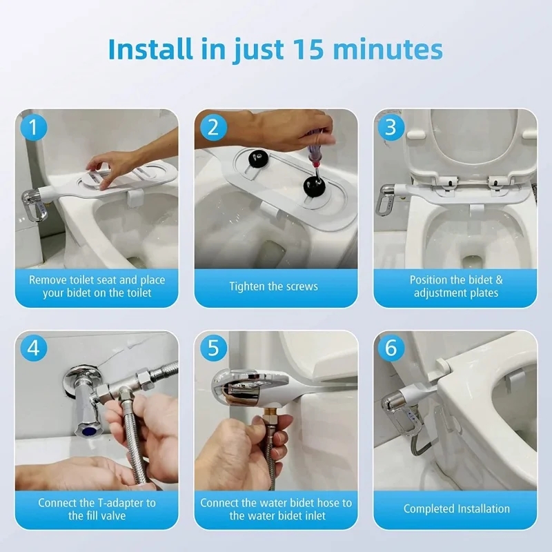 Ultra-thin Non Electric Toilet Bidet Attachment Dual Nozzles Self Cleaning Sprayer Adjustable Water Pressure Control image 6
