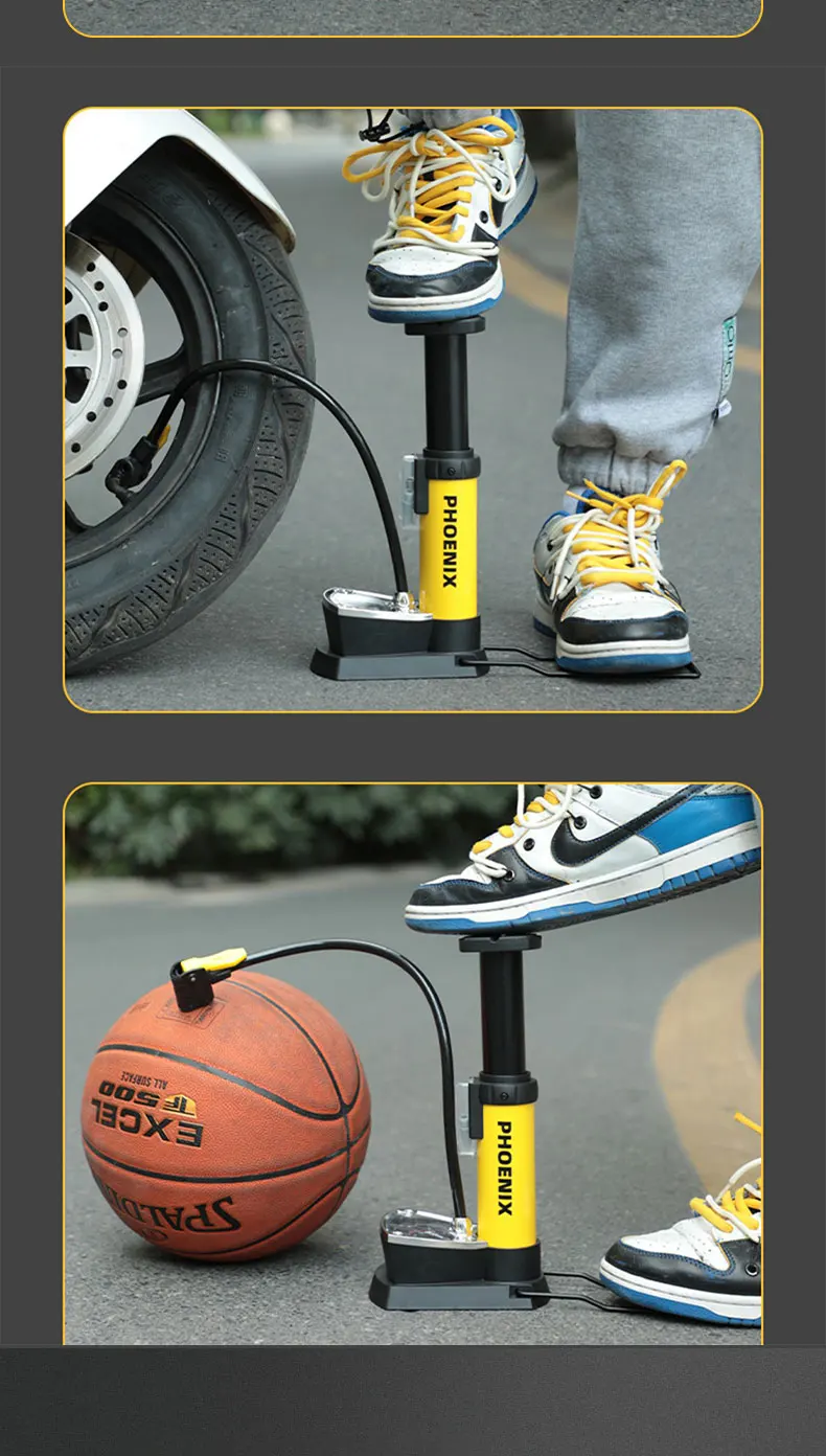Tragbare Fußpumpe Phoenix 120 PSI, mit/ohne Manometer, universelle Düse für Fahrräder, E-Bikes, Schlauchboote – Detail 10