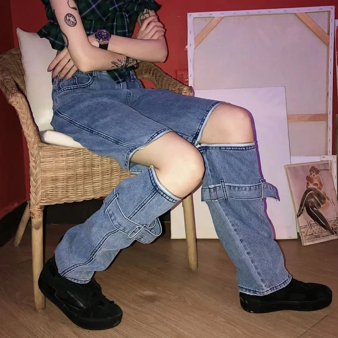 Jeans Women Spring Summer 2024 New High Waist Detachable Trousers Fashion Casual Loose Straight Leg Pants Womens S-2XL Z443