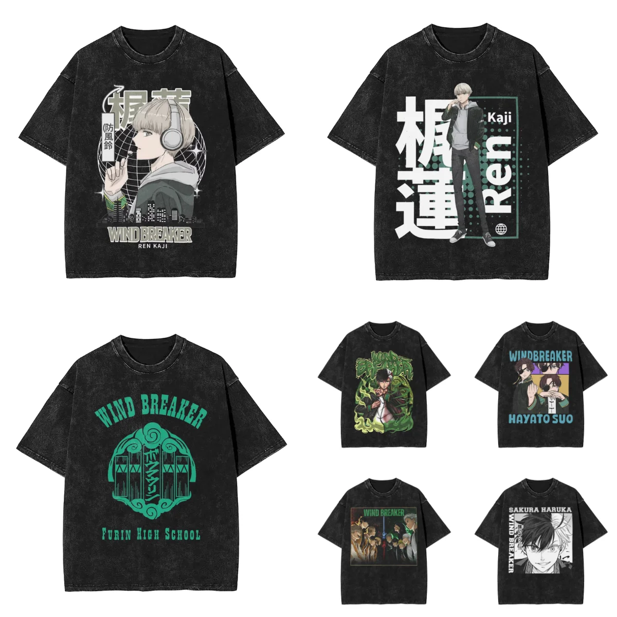 Men Wind Breaker T-Shirts Ren Kaji Tops Summer Streetwear Short-Sleeved T-Shirt Round Neck Harajuku Casual Tee Shirt Cheap