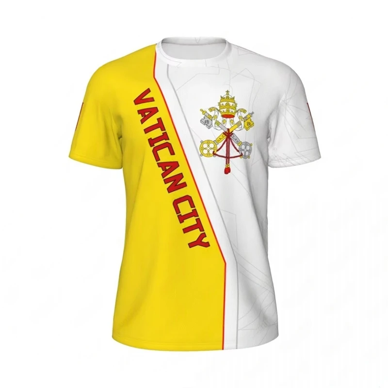 Fashion Vatican City Flag Football T Shirts For Men Trend Summer National Emblem 3D Printed T-shirts Loose Breathable Sports Tee
