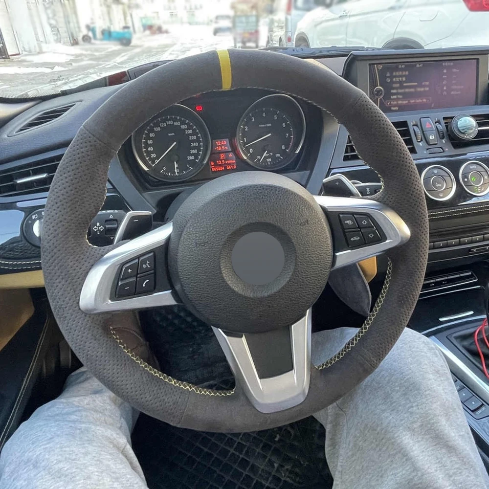 Alcantara Steering Wheel Cover Wrap Genuine Leather Yellow Thread Car Accessoires Specifically for Z4 E89 SE M-SPORT 2009-2024
