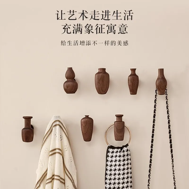 Entrance wall hooks strong adhesive non-perforated coat hat load-bearing rack high-grade solid wood hooks