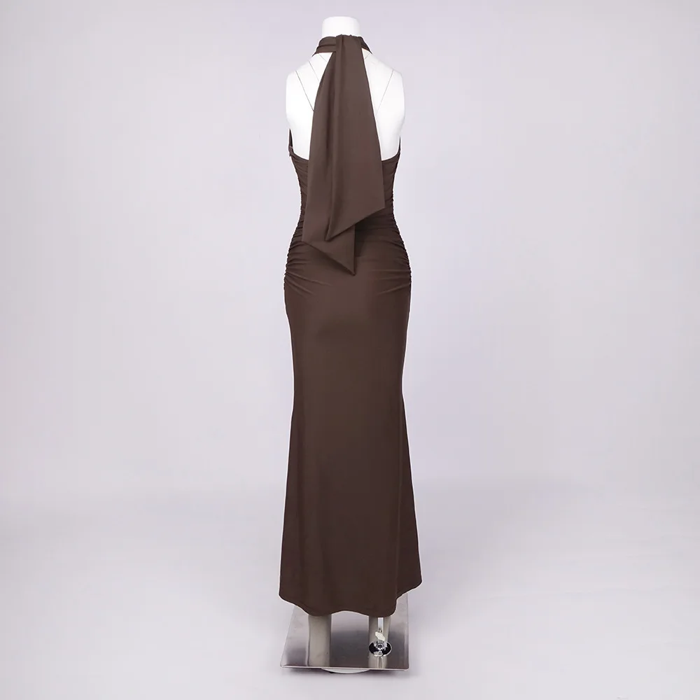 LEOSOXS ชุดราตรีทรงเมอร์เมดคอเชือกผูกสีน้ำตาลเก๋ไก๋สำหรับผู้หญิง สำหรับโอกาสที่หรูหราเป็นพิเศษ ปี 2025