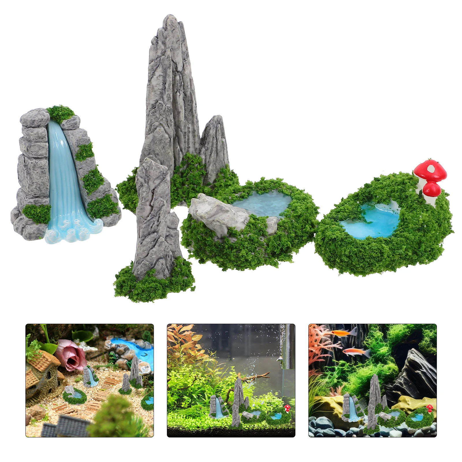 5 Pcs Micro Landscape Rocks Gardening Potted Decoration Stone Rockery Resin Well Miniature Ornaments Pool Fairy Pond